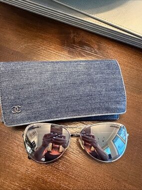 Authentic Chanel silver Sunglasses Aviator Sunglasses